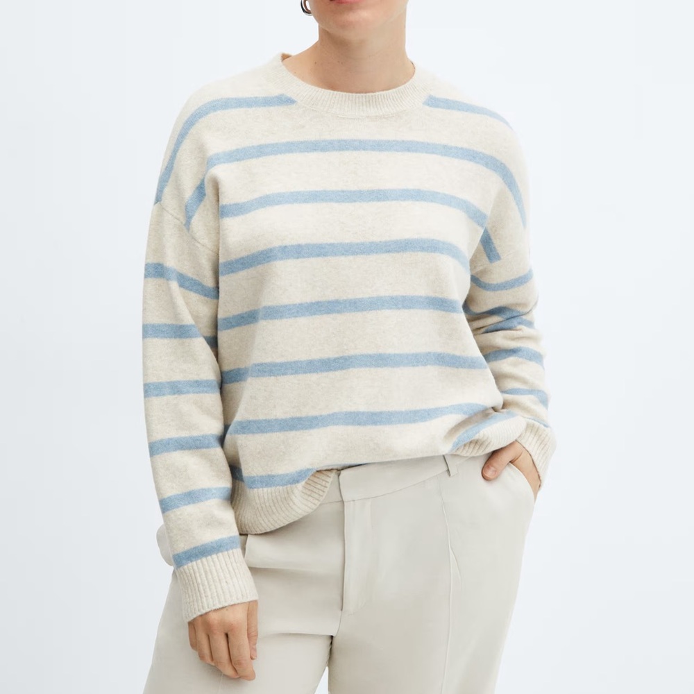 Mango Blue and Beige/Tan/Cream Striped Sweater